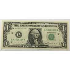 UNITED STATES OF AMERICA 1988 . ONE 1 DOLLAR BANKNOTE . TRIPLE 6 SERIAL